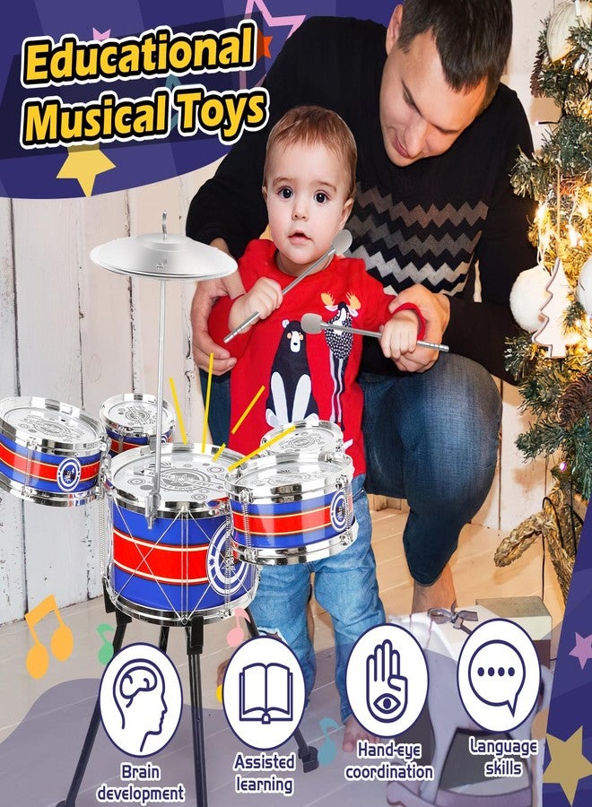 TWFRIC Toy Drum Set for Toddlers Upgrade Drums Kit Kids Jazz Drum Set with Stool, 5 Drums Percussion Musical Instruments Toys for 3 4 5 Year Old Boys Girls Gifts (Blue) - Image 3